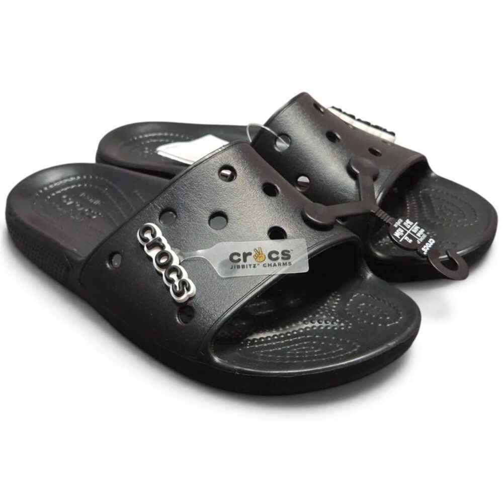 New Crocs Classic Black Lightweight Slip On Slides Sandals Size Mens 4 Womens 6